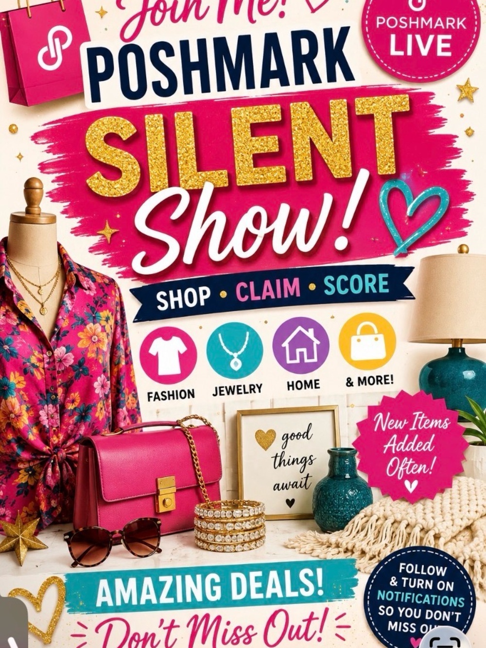 Silent Show! Colorful Pink & Teal Home Accents Event Poster